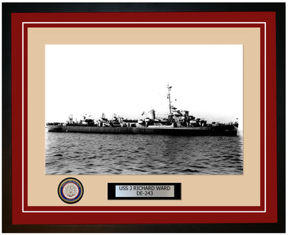 USS J Richard Ward DE-243 Framed Navy Ship Photo Burgundy