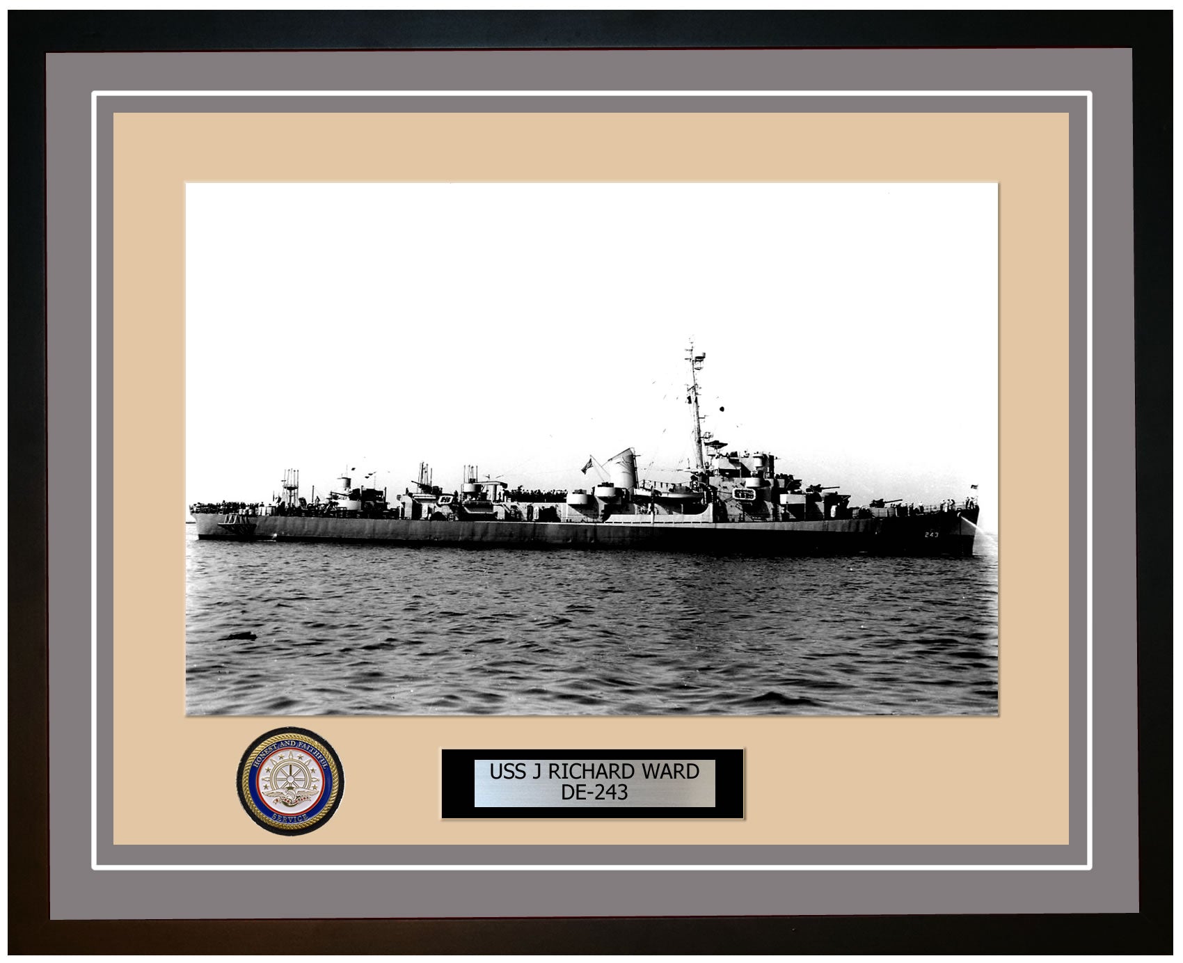 USS J Richard Ward DE-243 Framed Navy Ship Photo Grey