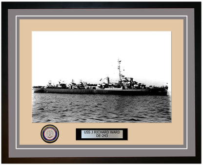 USS J Richard Ward DE-243 Framed Navy Ship Photo Grey