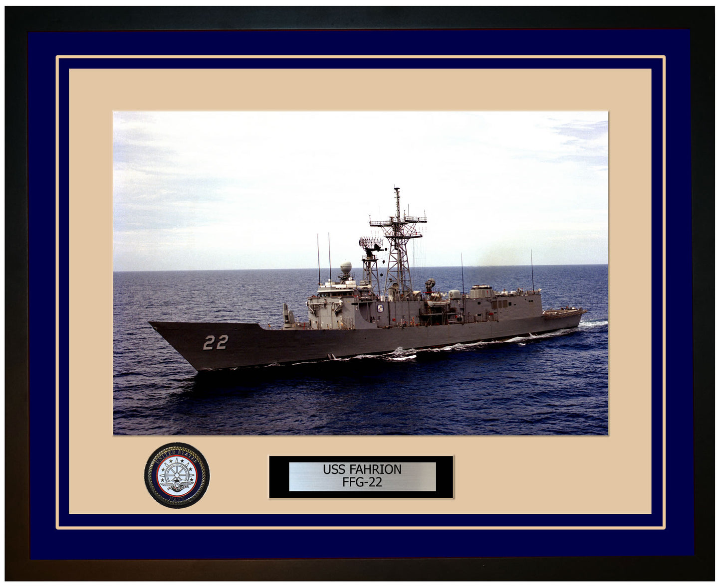 USS FAHRION FFG-22 Framed Navy Ship Photo Blue