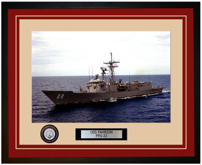 USS FAHRION FFG-22 Framed Navy Ship Photo Burgundy