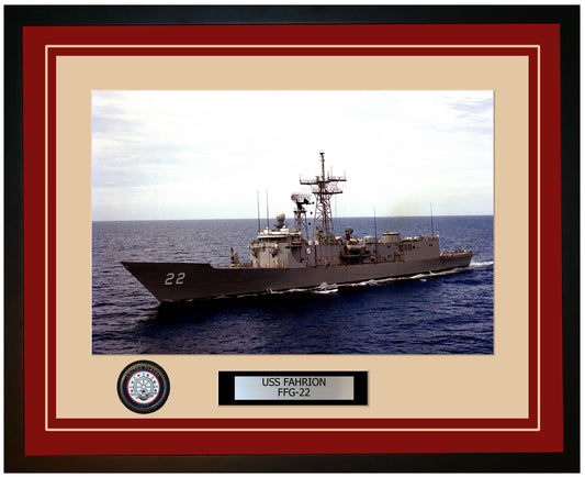 USS FAHRION FFG-22 Framed Navy Ship Photo Burgundy