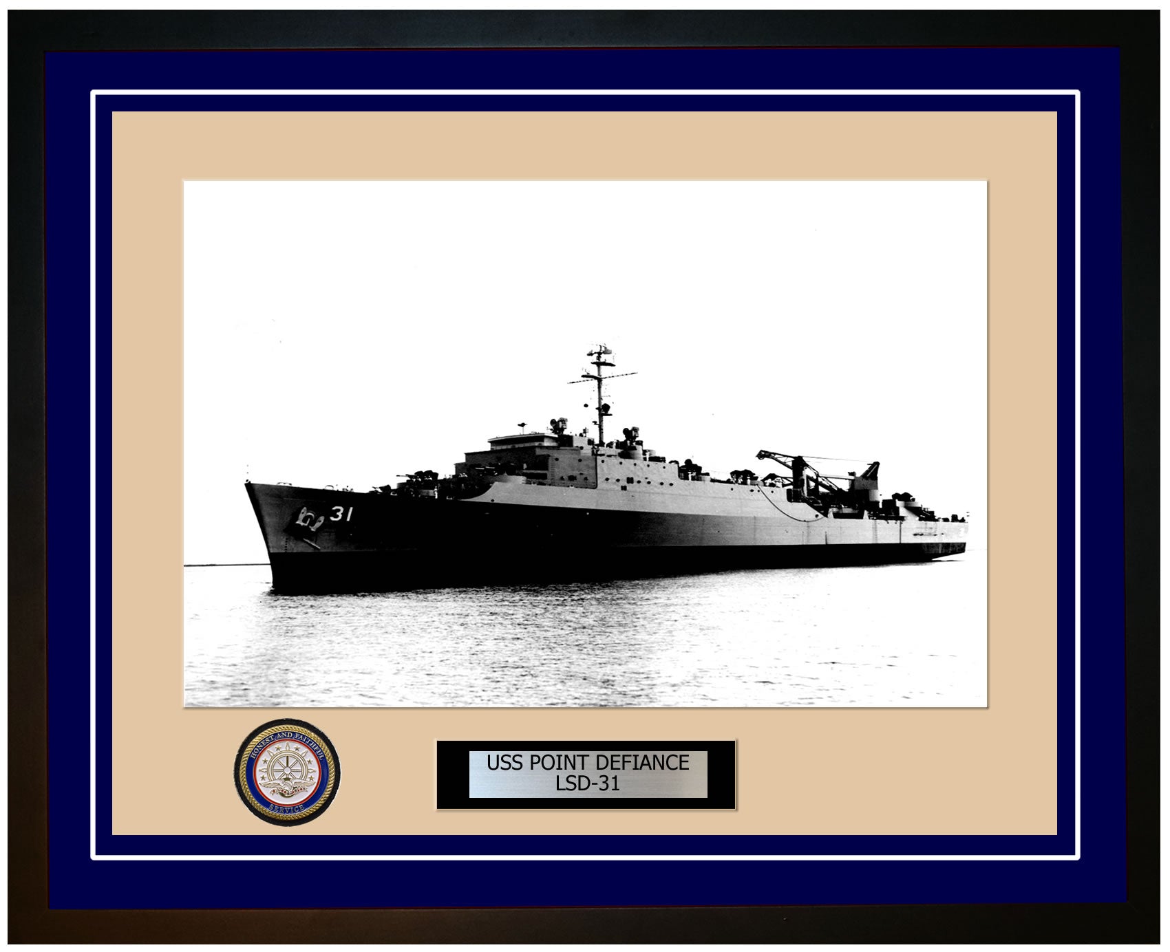 USS Point Defiance LSD-31 Framed Navy Ship Photo Blue