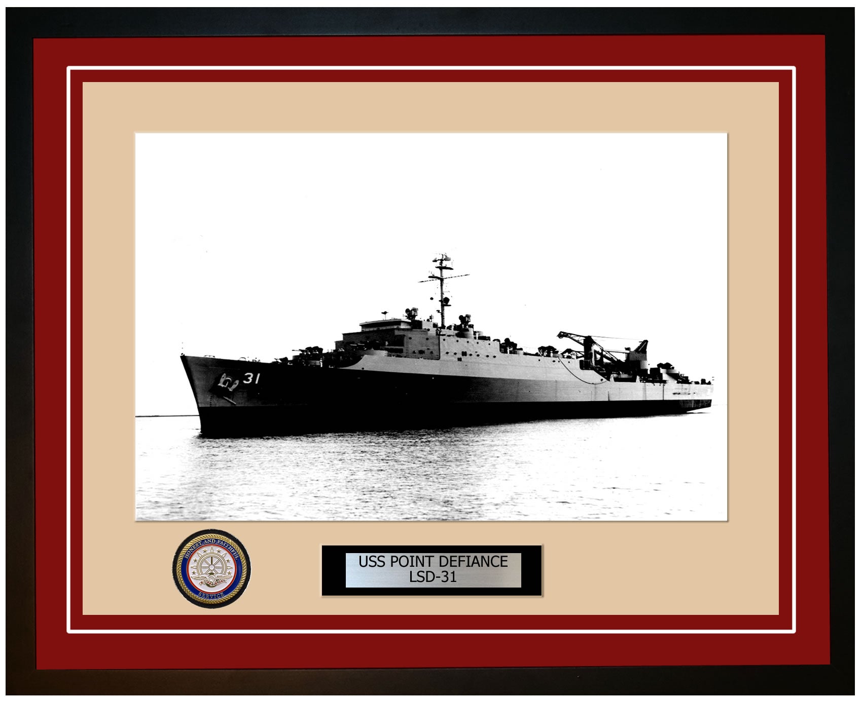 USS Point Defiance LSD-31 Framed Navy Ship Photo Burgundy