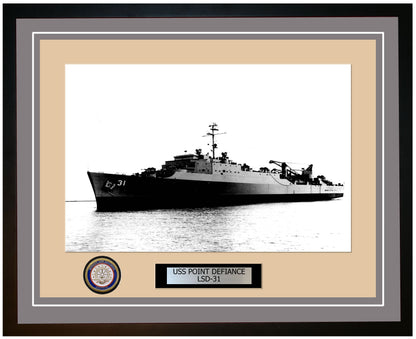 USS Point Defiance LSD-31 Framed Navy Ship Photo Grey