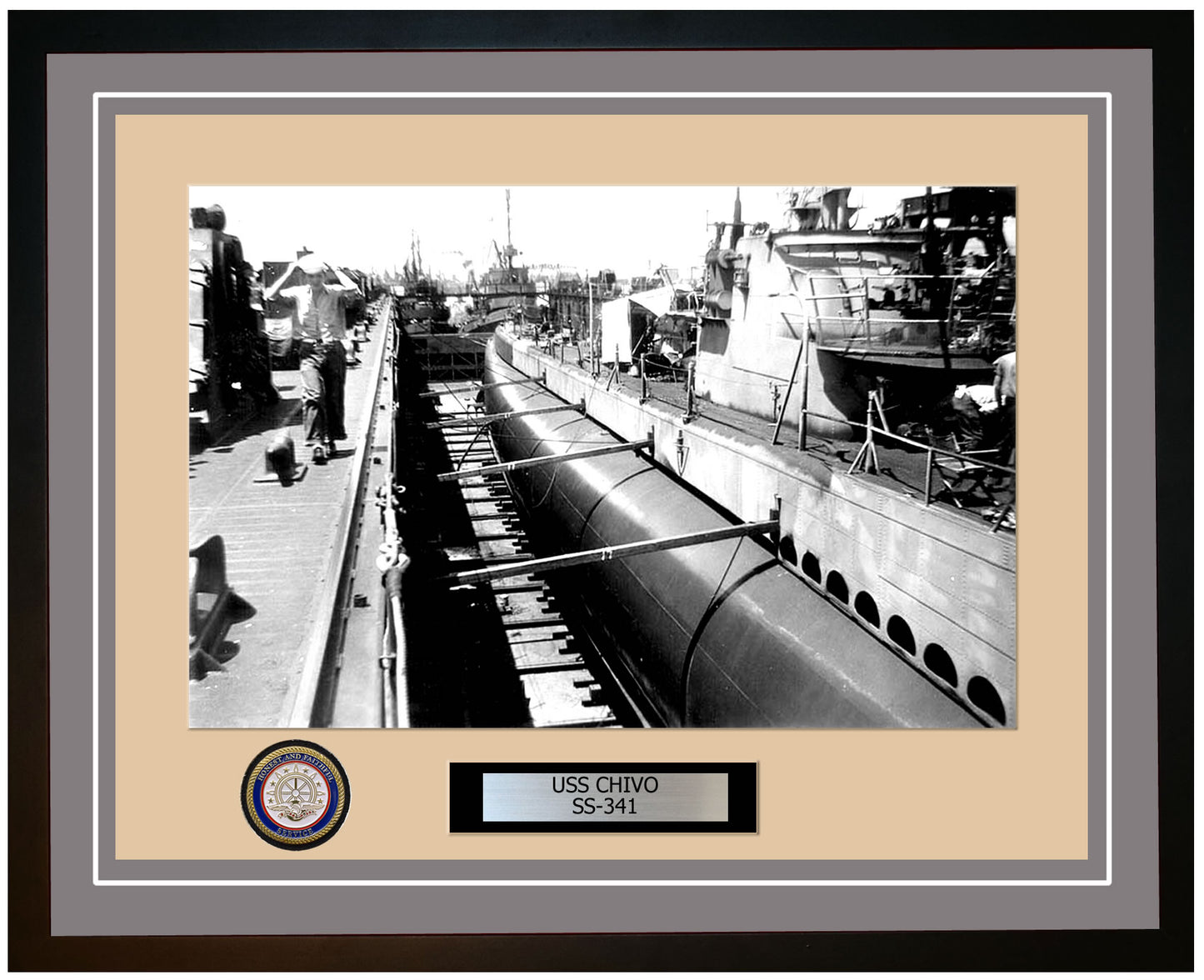USS Chivo SS-341 Framed Navy Ship Photo Grey