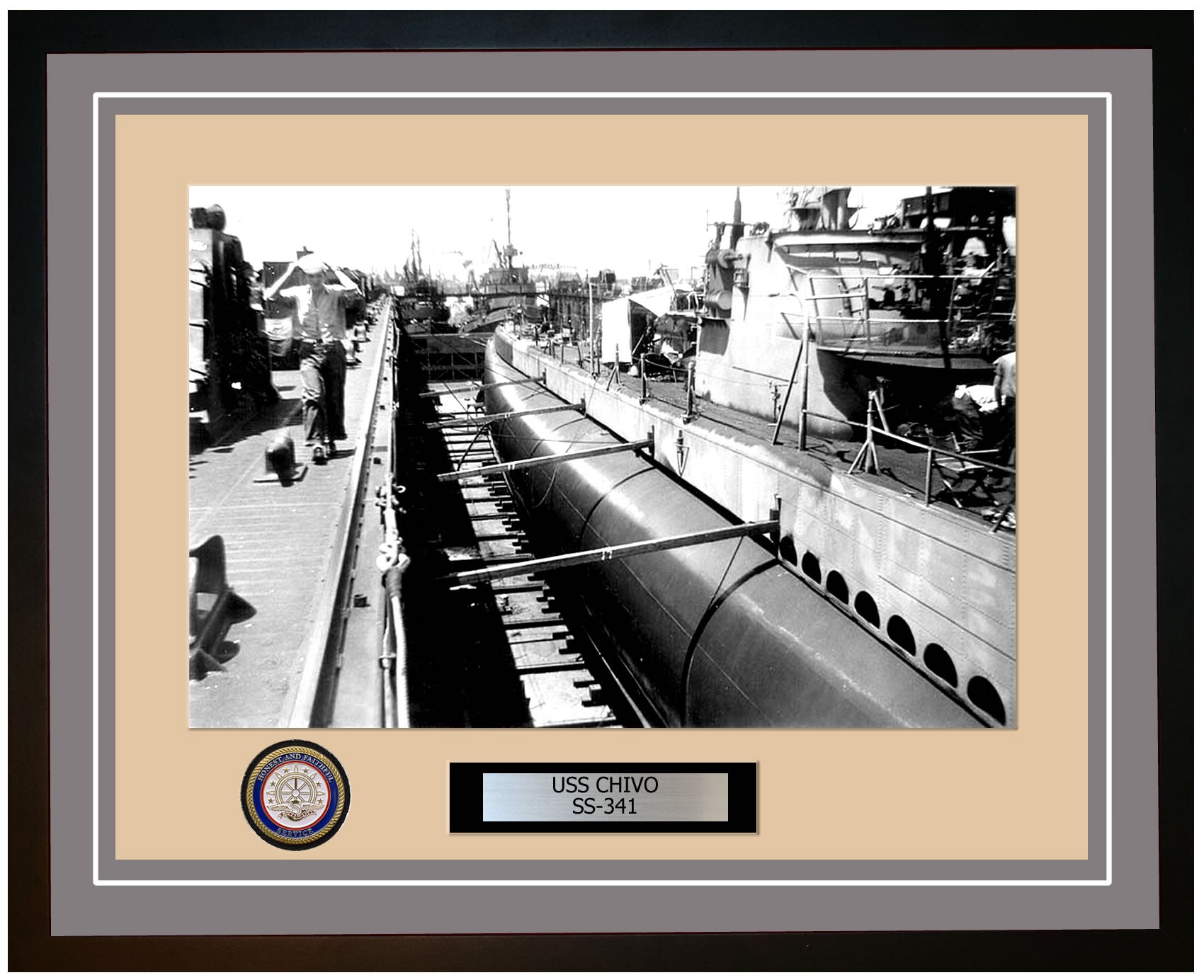 USS Chivo SS-341 Framed Navy Ship Photo Grey
