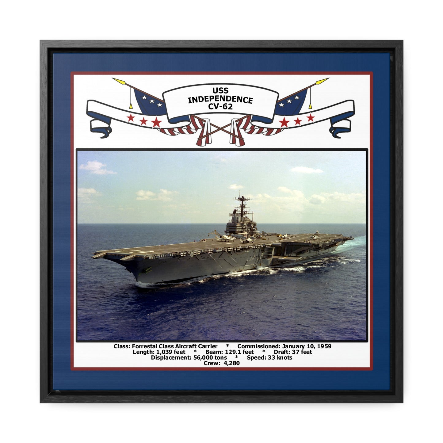 USS Independence CV-62 Navy Floating Frame Photo Front View