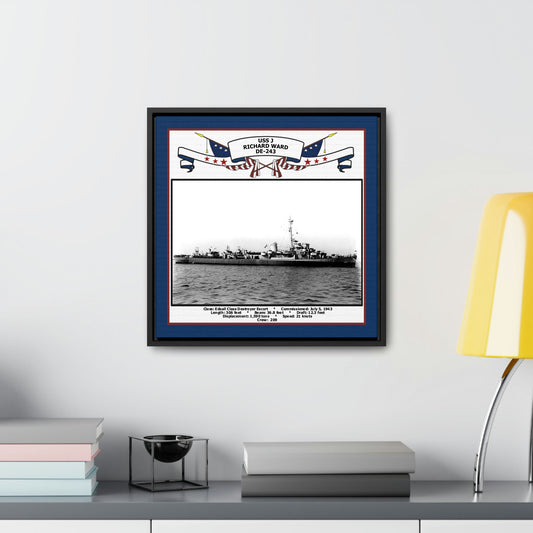 USS J Richard Ward DE-243 Navy Floating Frame Photo Desk View