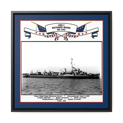 USS J Richard Ward DE-243 Navy Floating Frame Photo Front View
