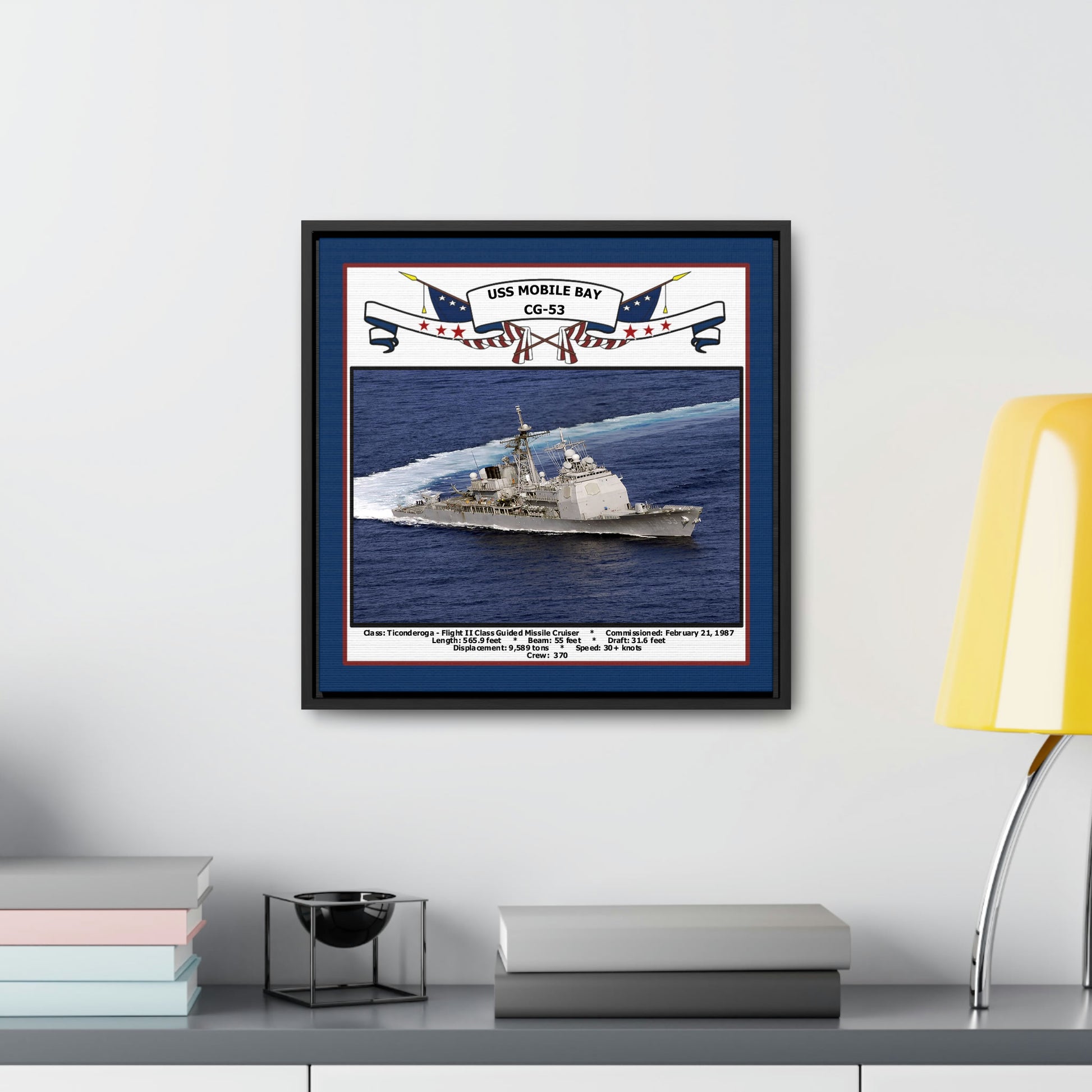 USS Mobile Bay CG-53 Navy Floating Frame Photo Desk View