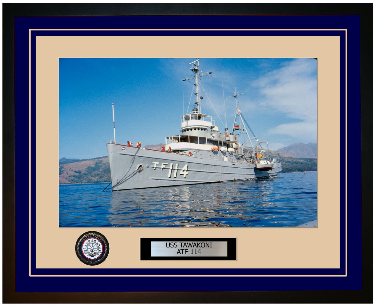USS TAWAKONI ATF-114 Framed Navy Ship Photo Blue