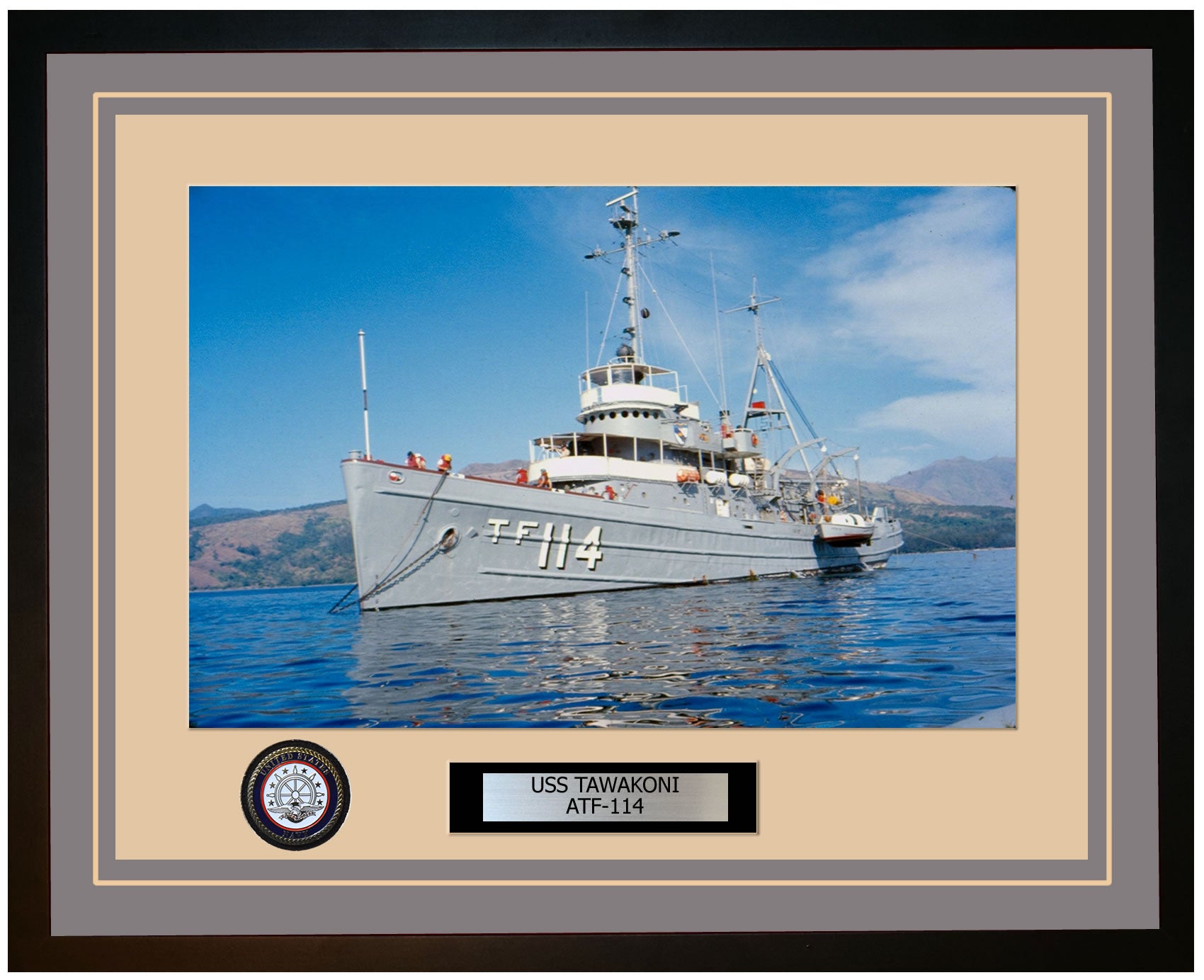 USS TAWAKONI ATF-114 Framed Navy Ship Photo Grey