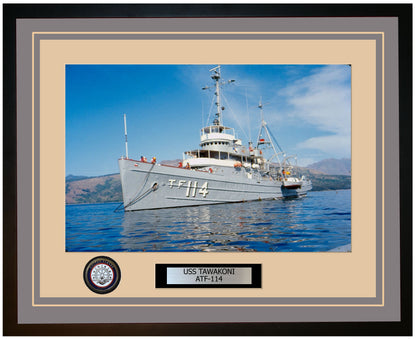 USS TAWAKONI ATF-114 Framed Navy Ship Photo Grey