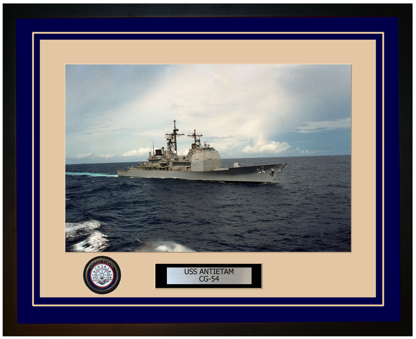 USS ANTIETAM CG-54 Framed Navy Ship Photo Blue