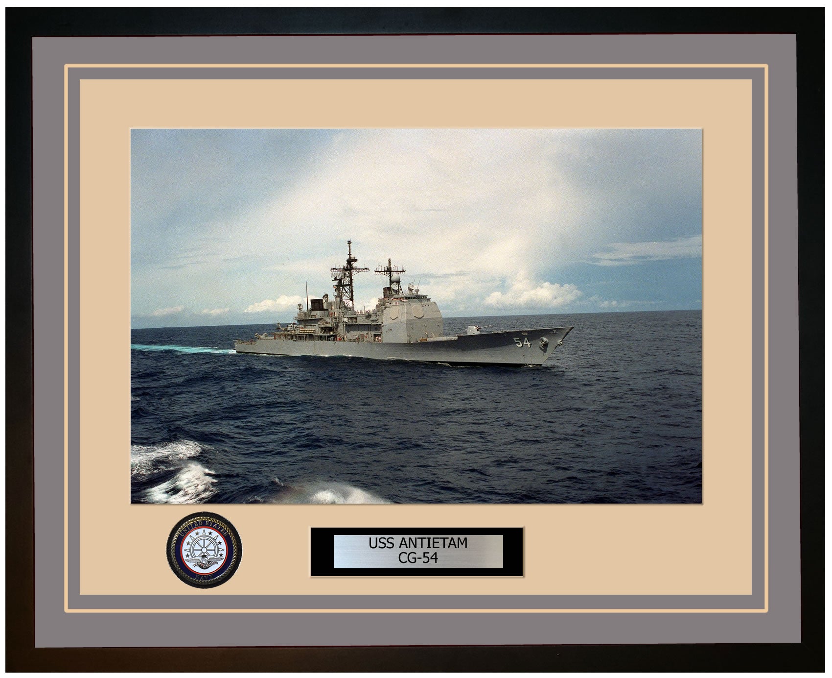 USS ANTIETAM CG-54 Framed Navy Ship Photo Grey
