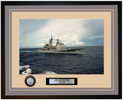 USS ANTIETAM CG-54 Framed Navy Ship Photo Grey