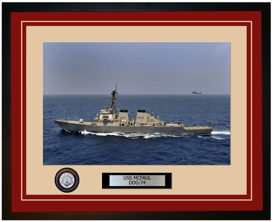 USS MCFAUL DDG-74 Framed Navy Ship Photo Burgundy