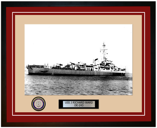 USS J Richard Ward DE-243 Framed Navy Ship Photo Burgundy