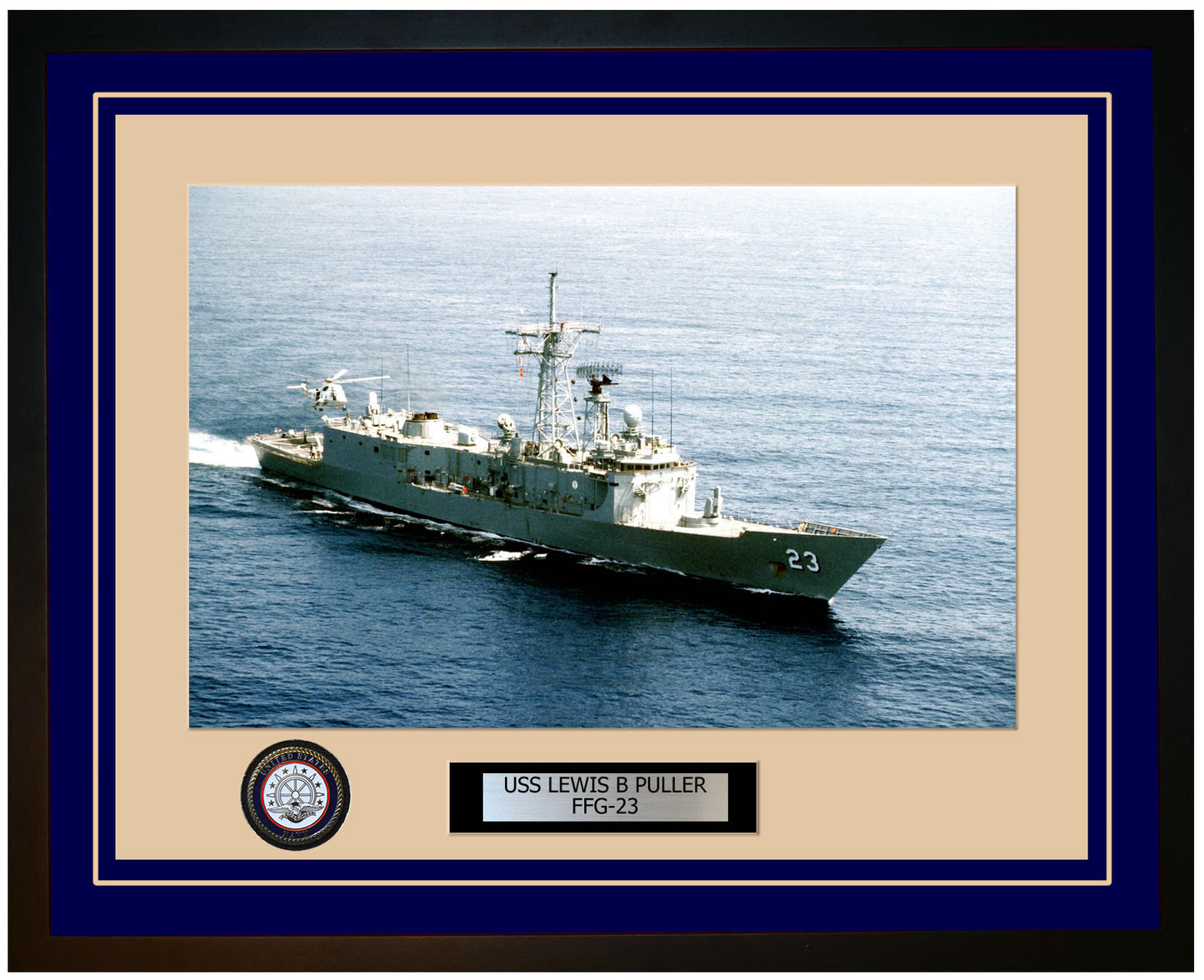 USS LEWIS B PULLER FFG-23 Framed Navy Ship Photo Blue