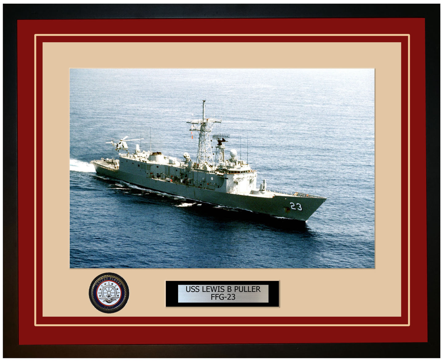 USS LEWIS B PULLER FFG-23 Framed Navy Ship Photo Burgundy