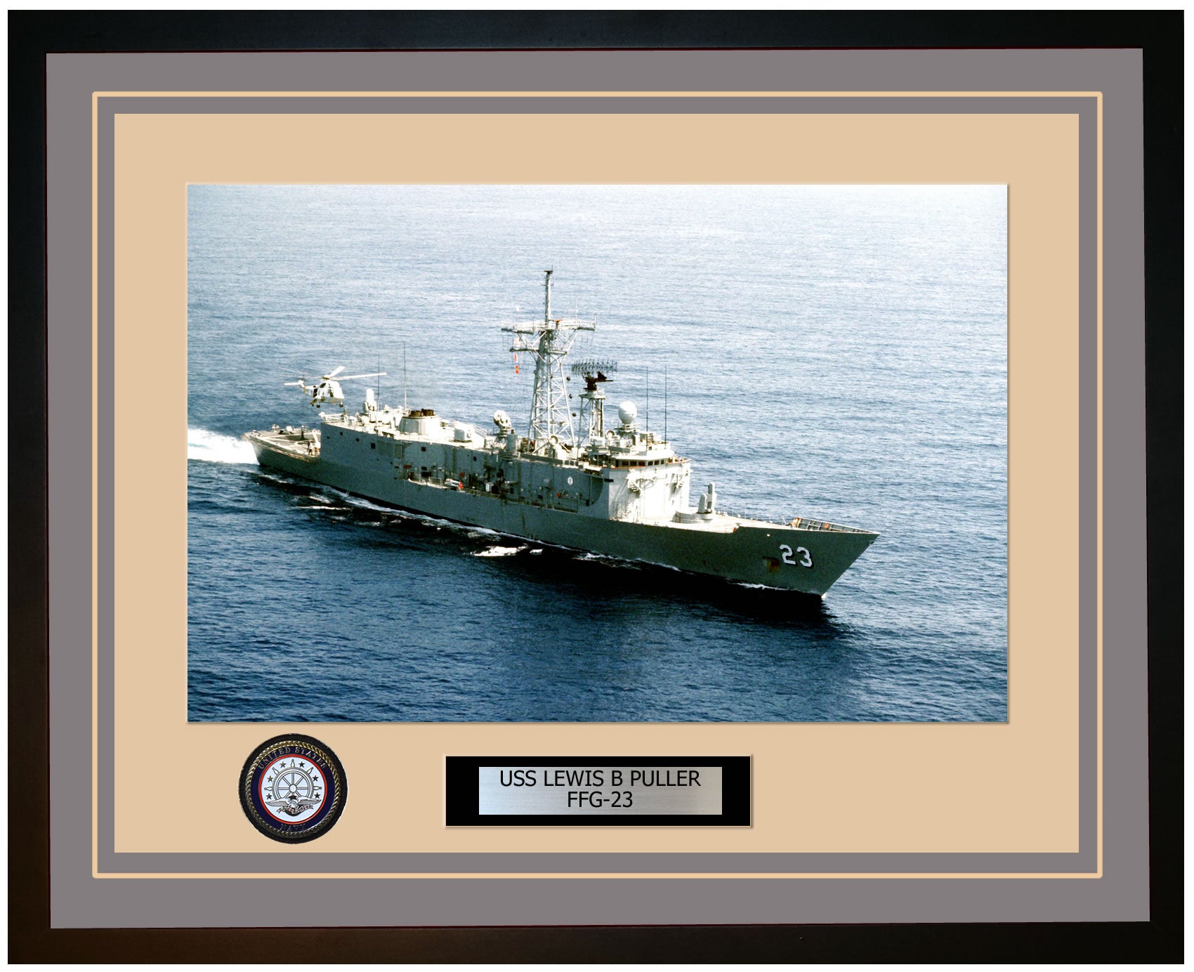 USS LEWIS B PULLER FFG-23 Framed Navy Ship Photo Grey
