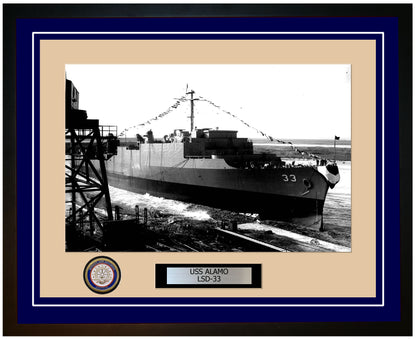 USS Alamo LSD-33 Framed Navy Ship Photo Blue