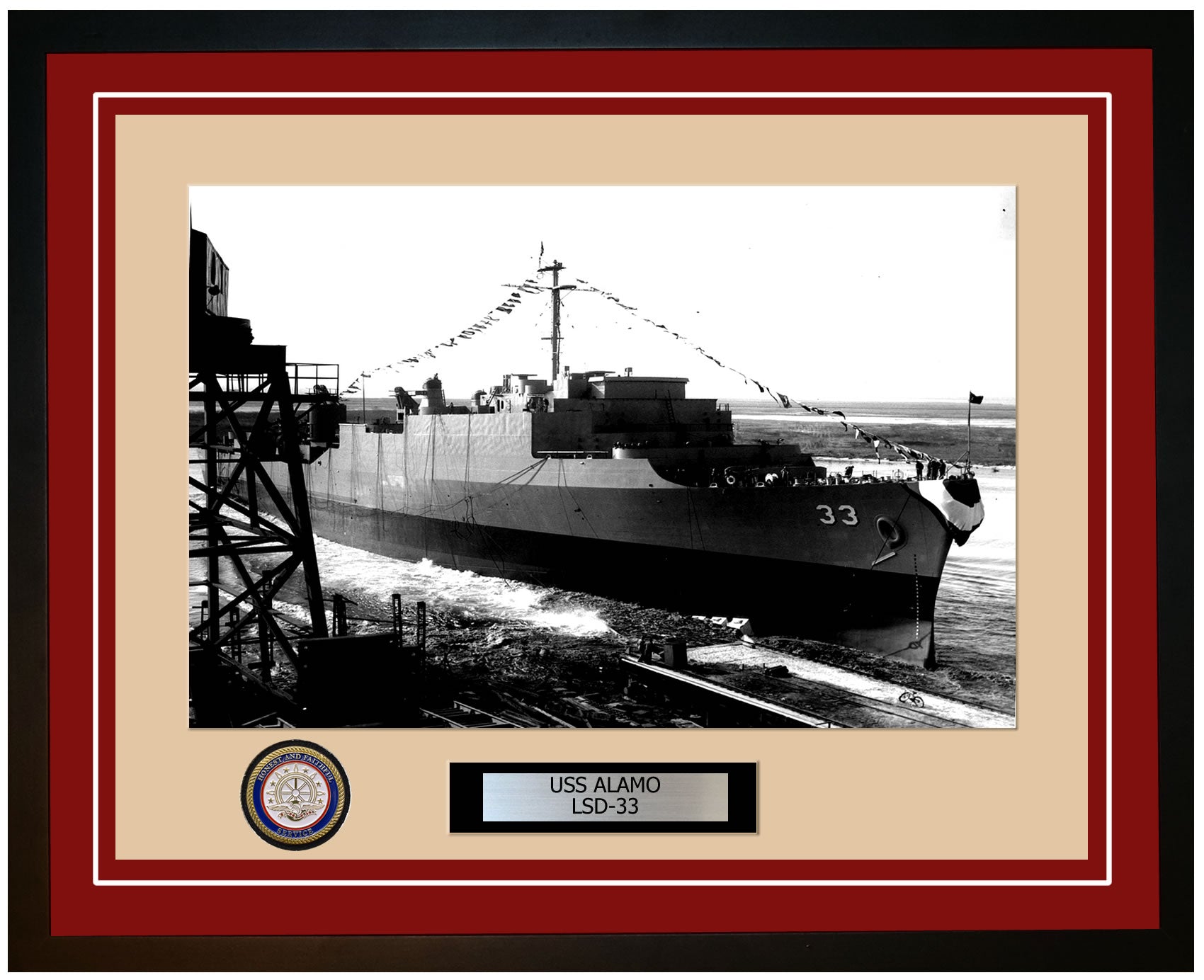 USS Alamo LSD-33 Framed Navy Ship Photo Burgundy