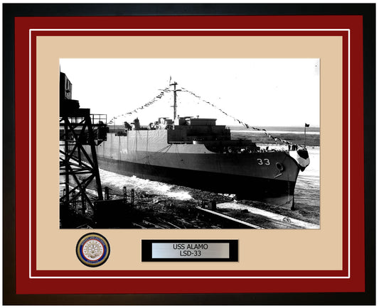 USS Alamo LSD-33 Framed Navy Ship Photo Burgundy