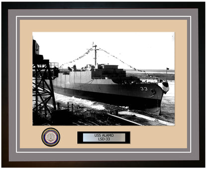 USS Alamo LSD-33 Framed Navy Ship Photo Grey