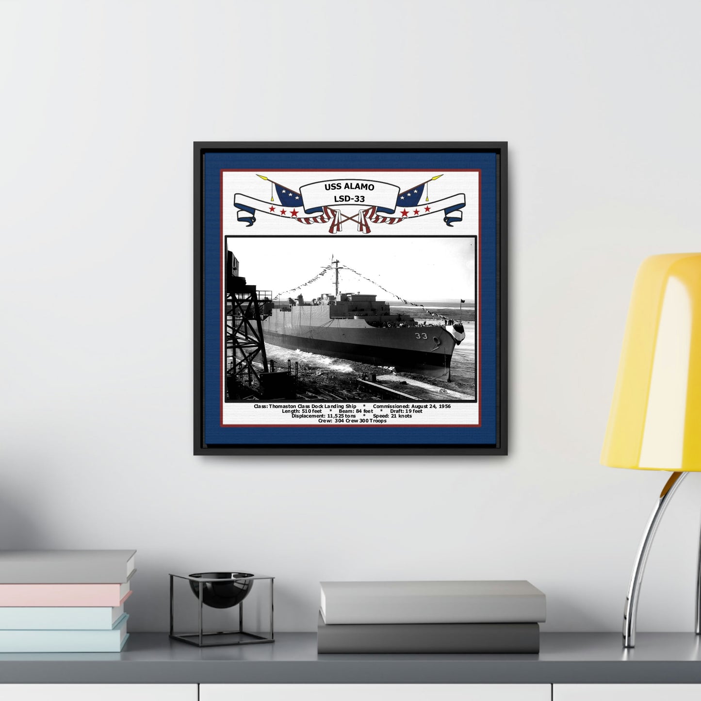 USS Alamo LSD-33 Navy Floating Frame Photo Desk View