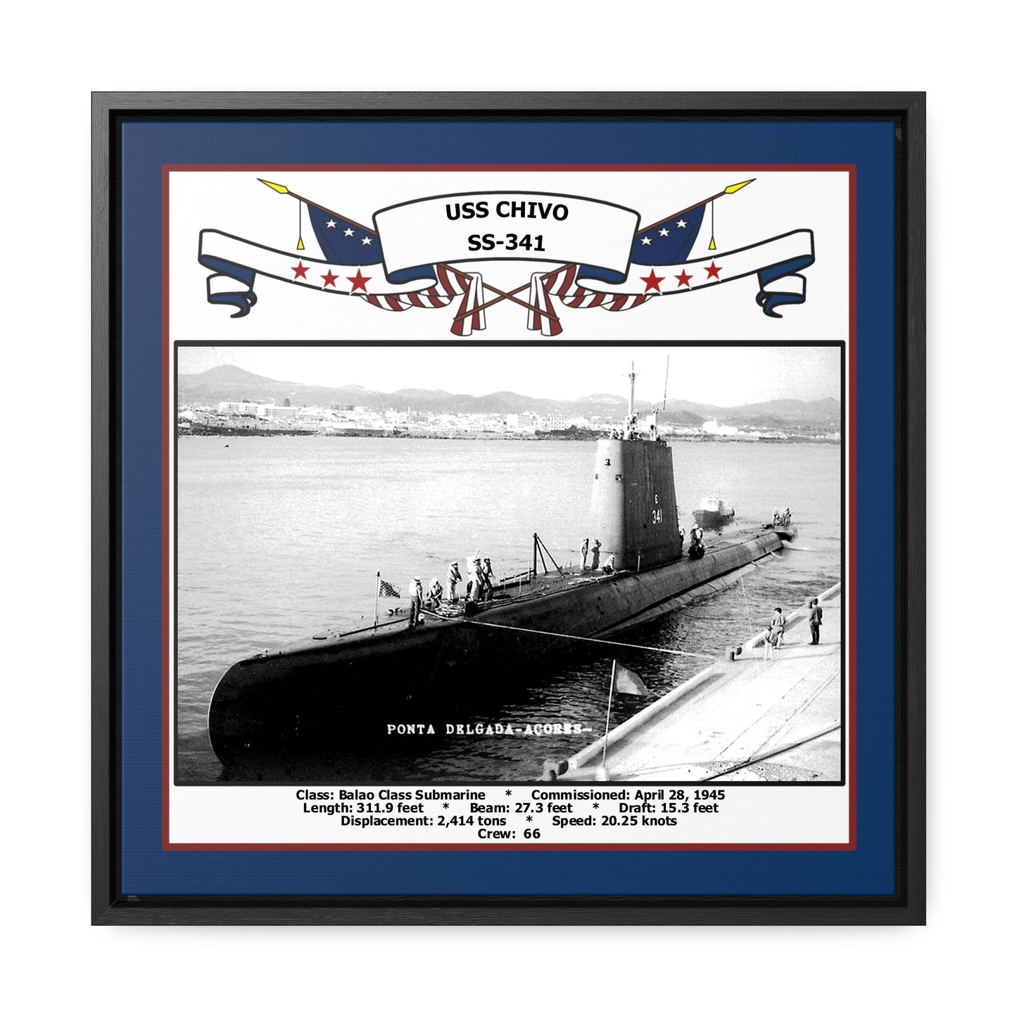 USS Chivo SS-341 Navy Floating Frame Photo Front View