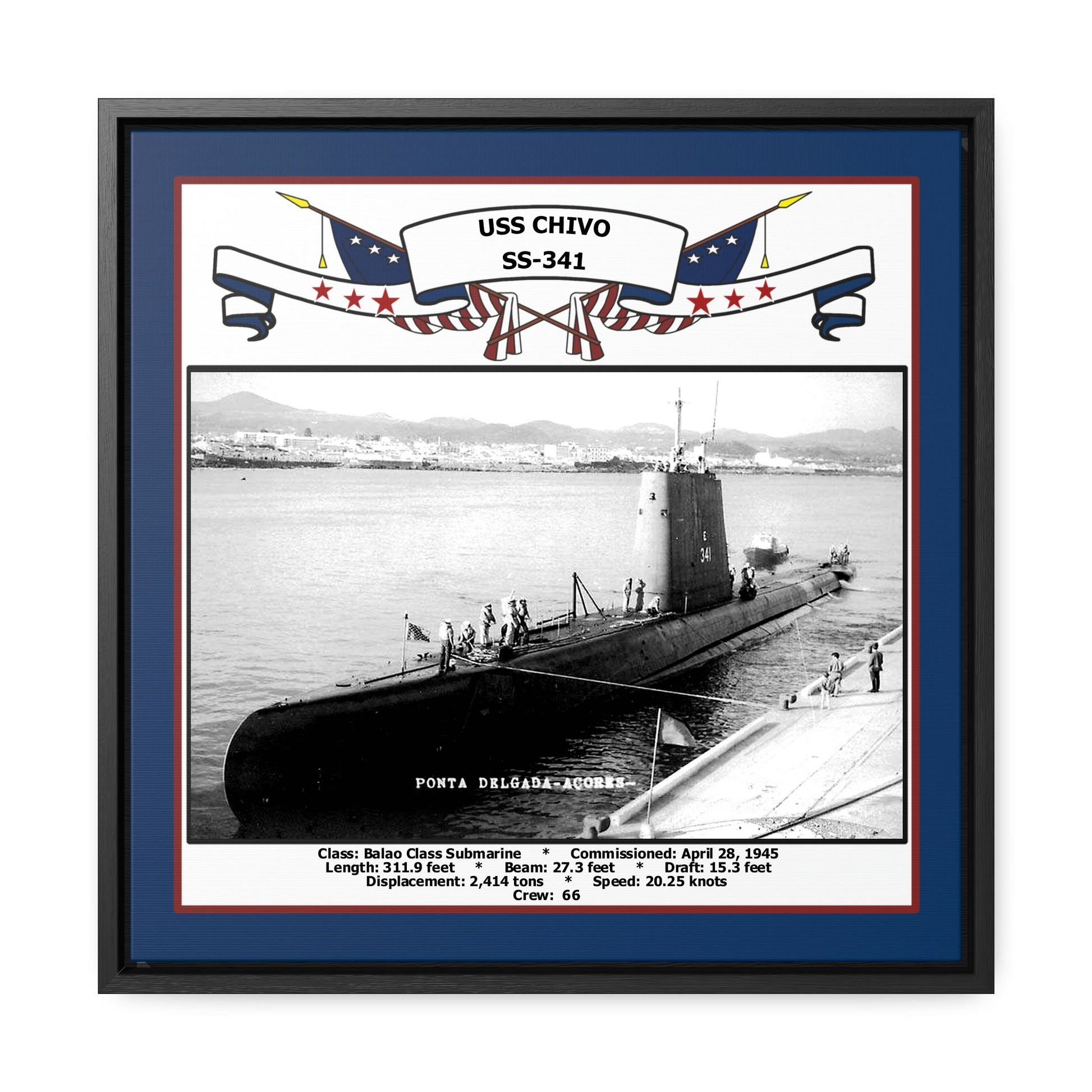 USS Chivo SS-341 Navy Floating Frame Photo Front View