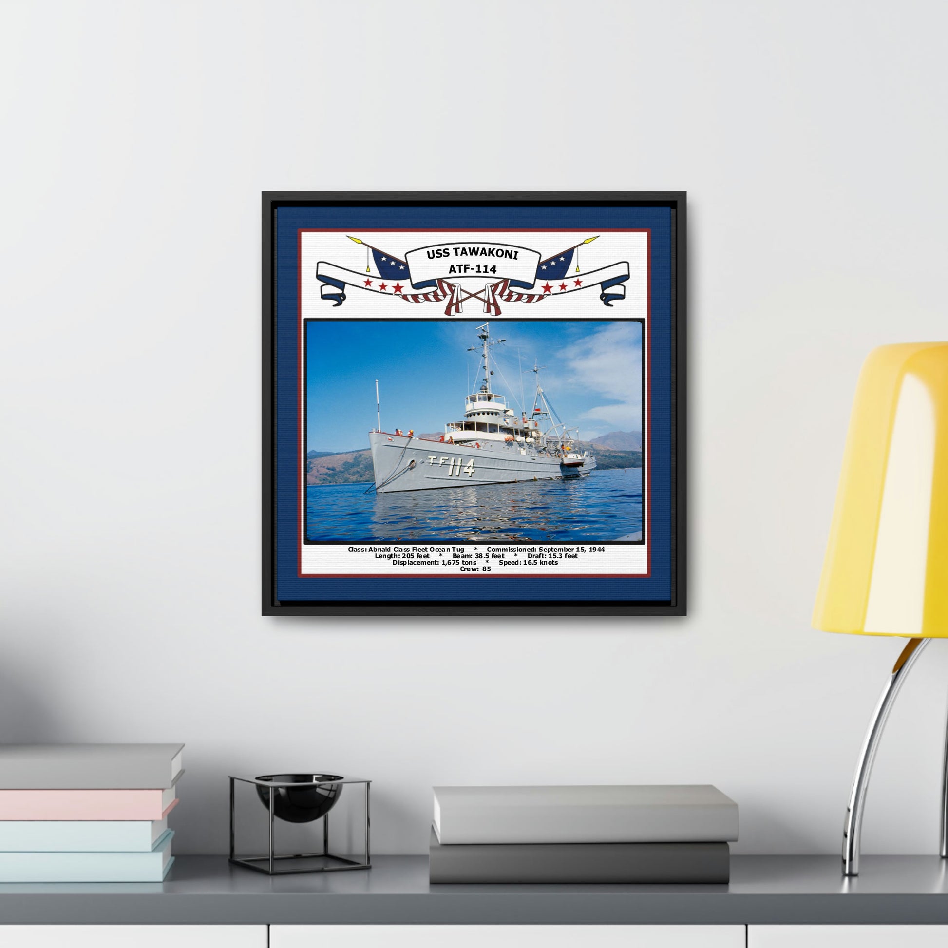 USS Tawakoni ATF-114 Navy Floating Frame Photo Desk View