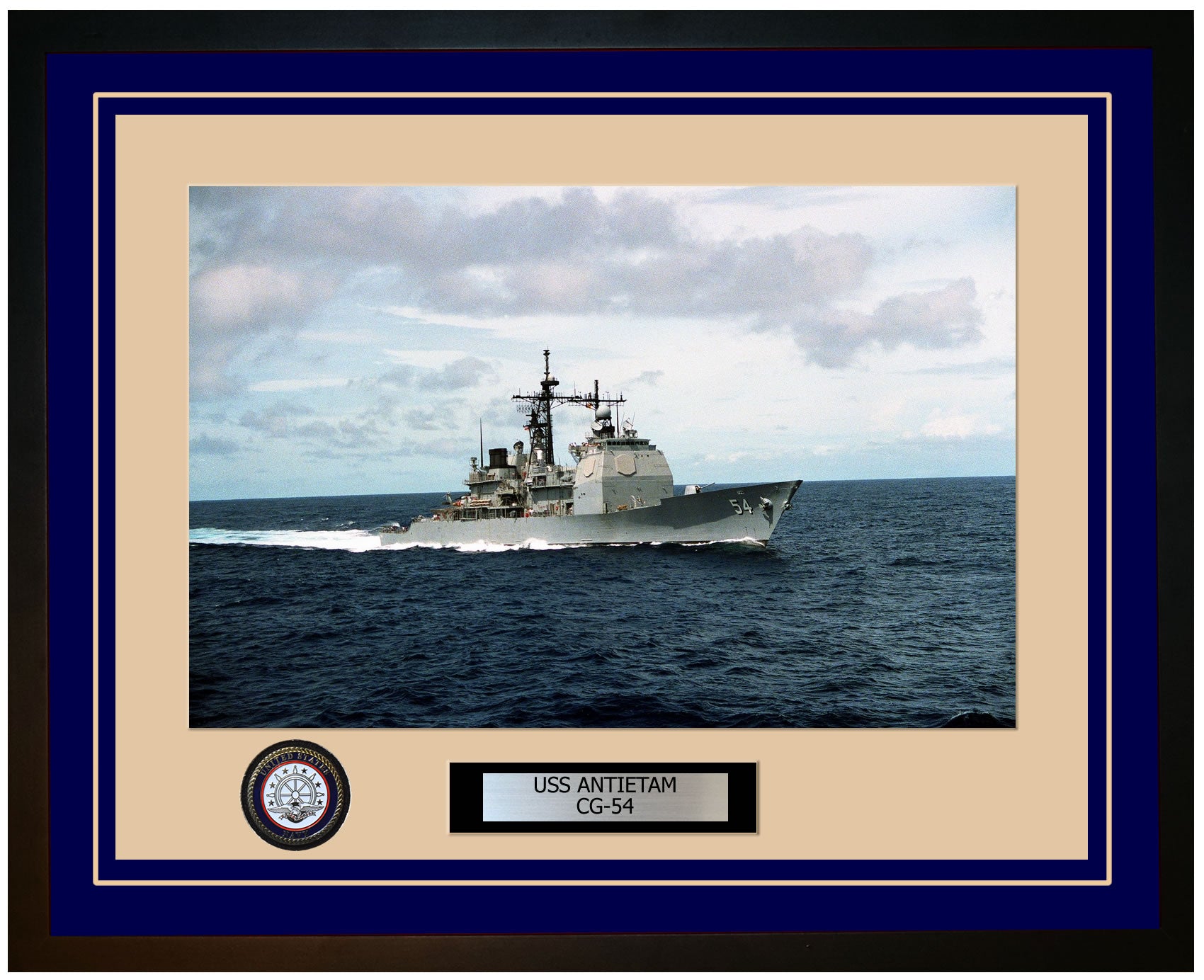USS ANTIETAM CG-54 Framed Navy Ship Photo Blue