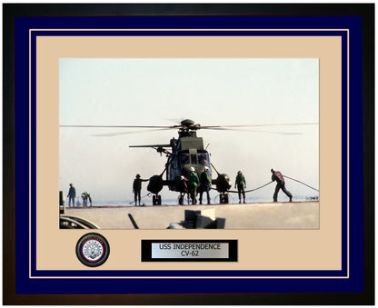 USS INDEPENDENCE CV-62 Framed Navy Ship Photo Blue