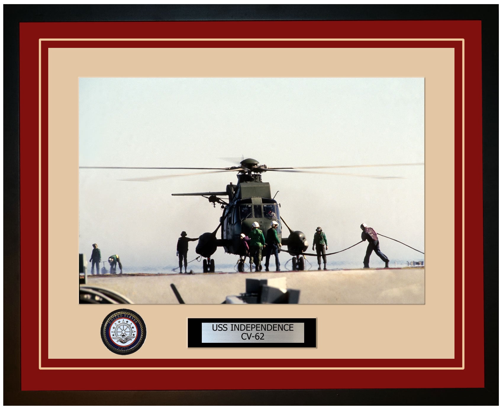 USS INDEPENDENCE CV-62 Framed Navy Ship Photo Burgundy