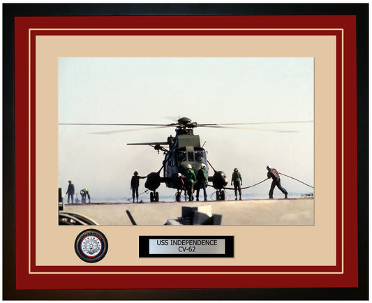 USS INDEPENDENCE CV-62 Framed Navy Ship Photo Burgundy
