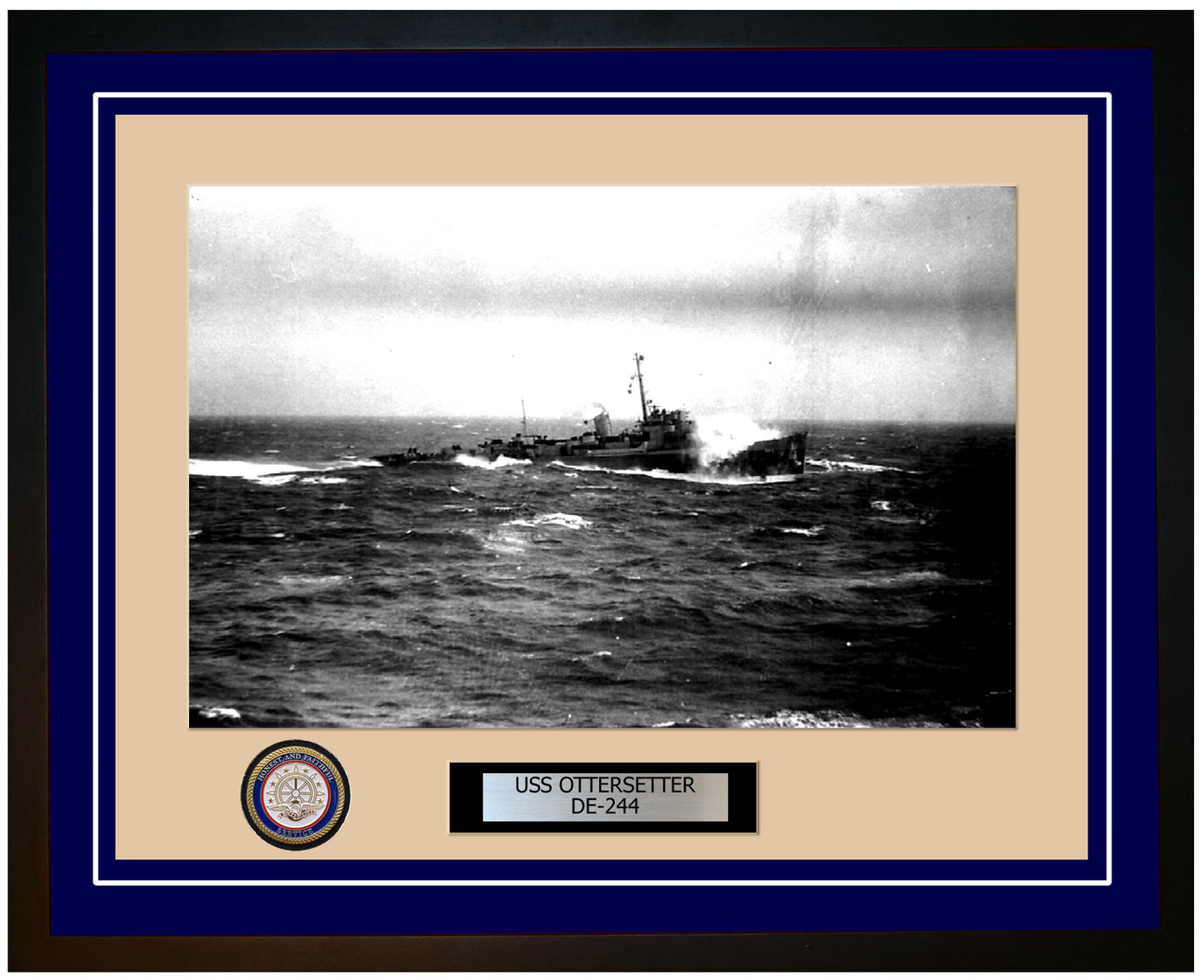 USS Ottersetter DE-244 Framed Navy Ship Photo Blue