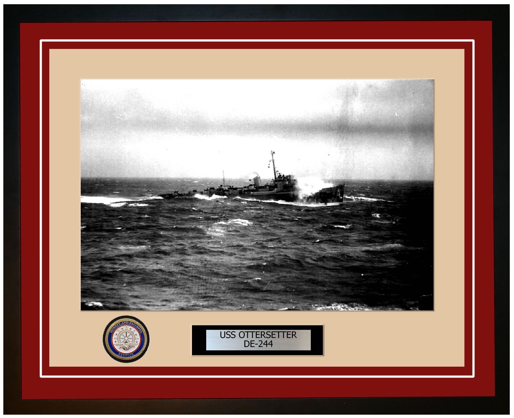 USS Ottersetter DE-244 Framed Navy Ship Photo Burgundy