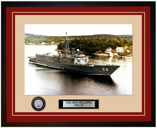 USS JACK WILLIAMS FFG-24 Framed Navy Ship Photo Burgundy