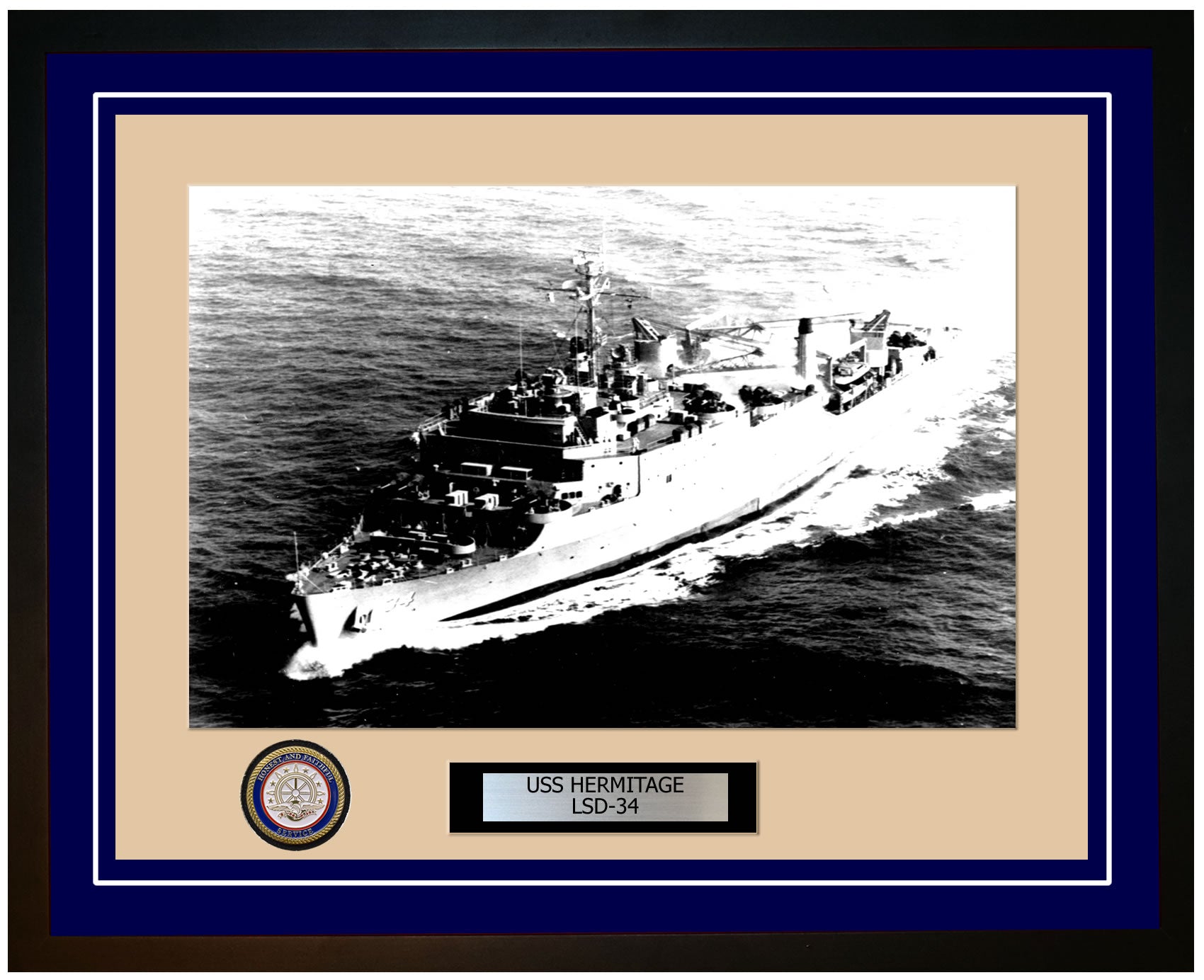 USS Hermitage LSD-34 Framed Navy Ship Photo Blue
