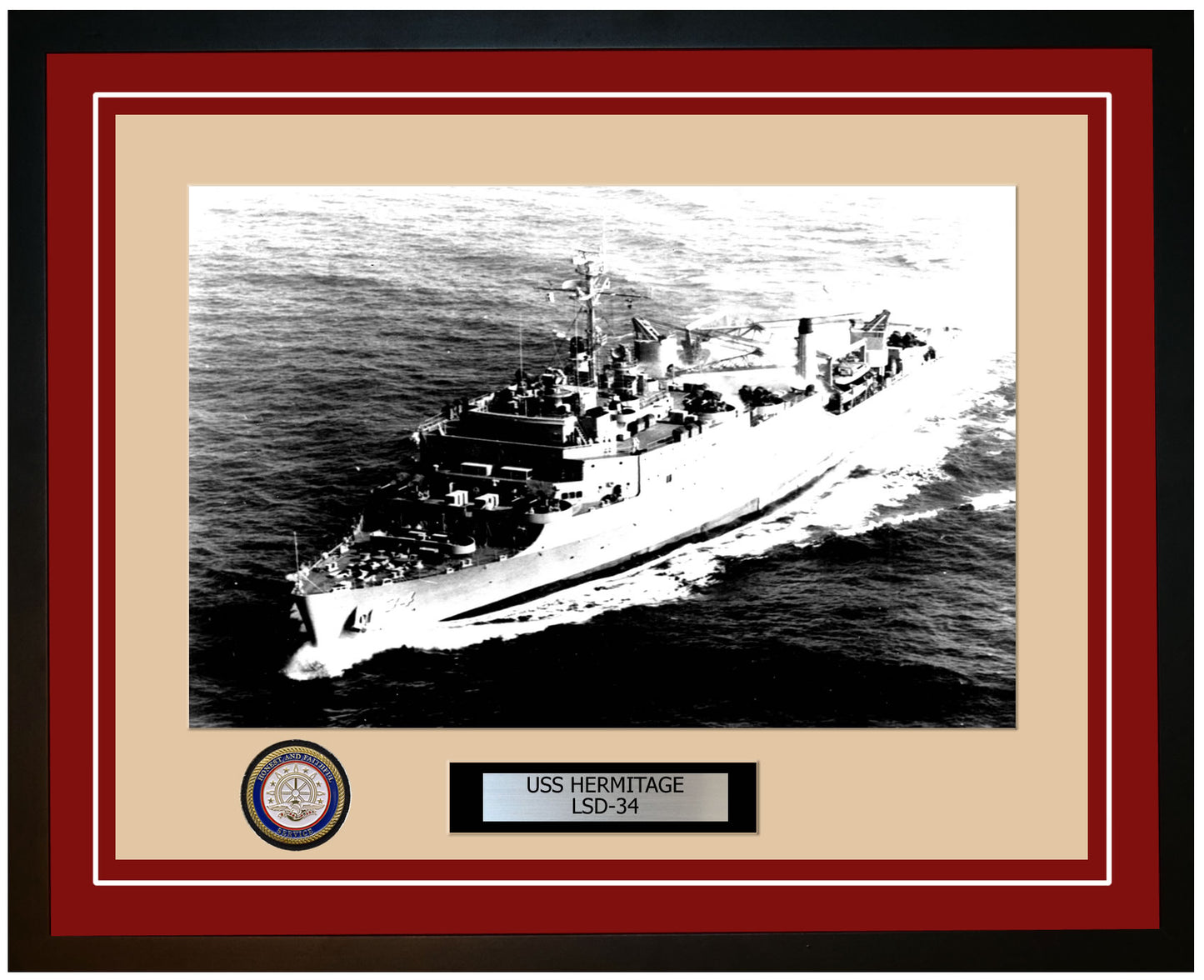 USS Hermitage LSD-34 Framed Navy Ship Photo Burgundy