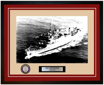 USS Hermitage LSD-34 Framed Navy Ship Photo Burgundy