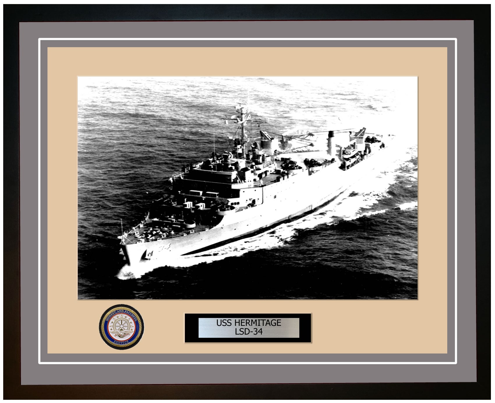 USS Hermitage LSD-34 Framed Navy Ship Photo Grey