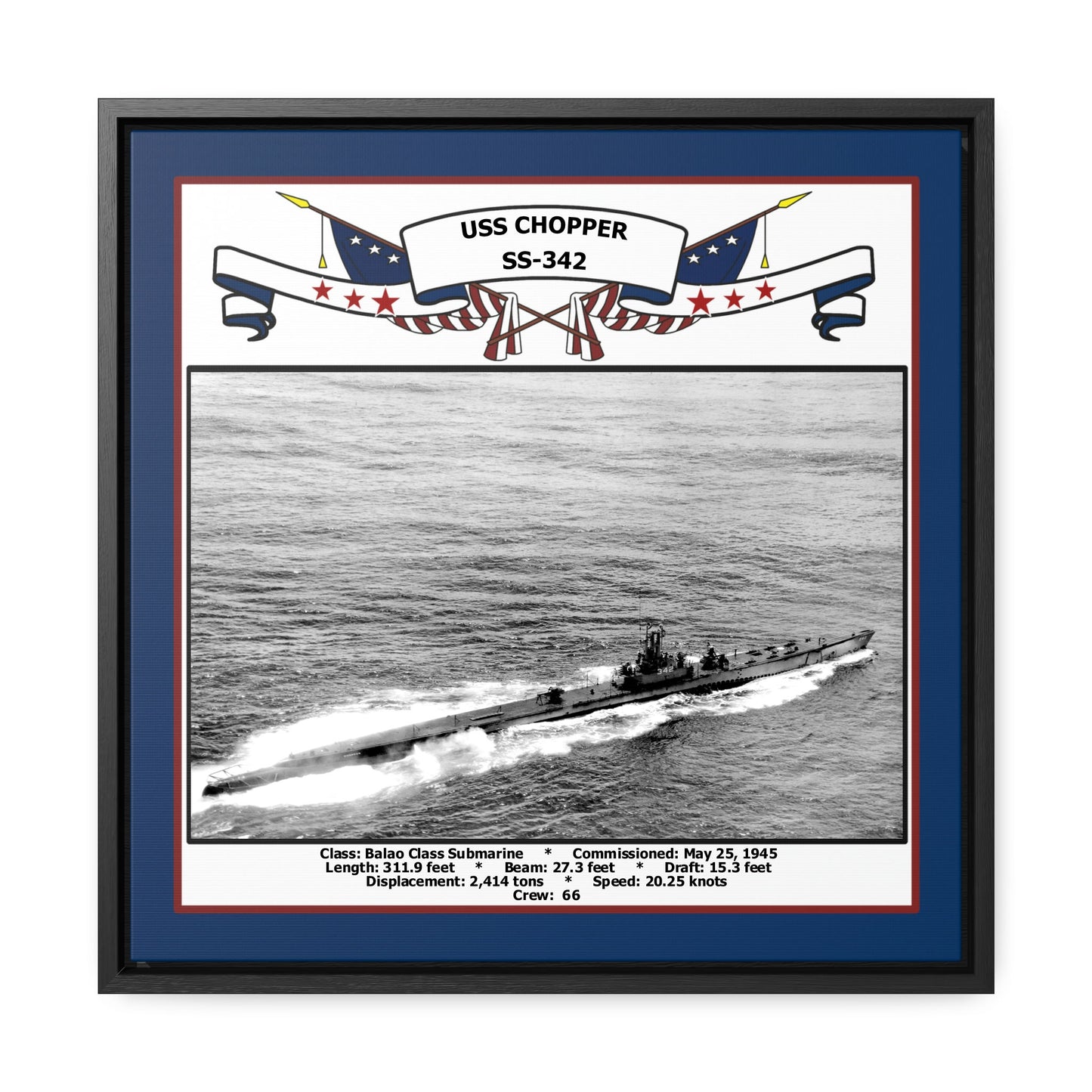 USS Chopper SS-342 Navy Floating Frame Photo Front View