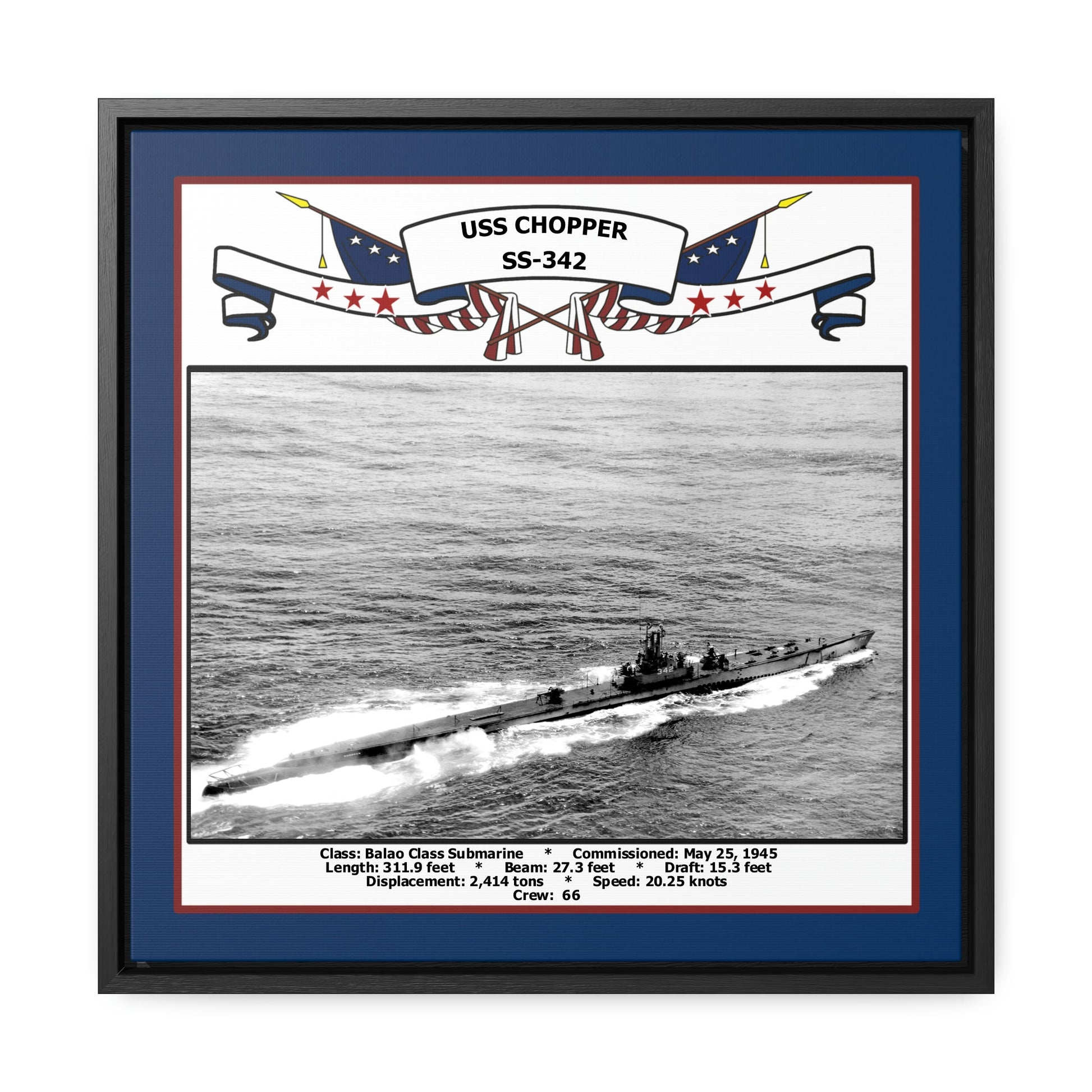USS Chopper SS-342 Navy Floating Frame Photo Front View