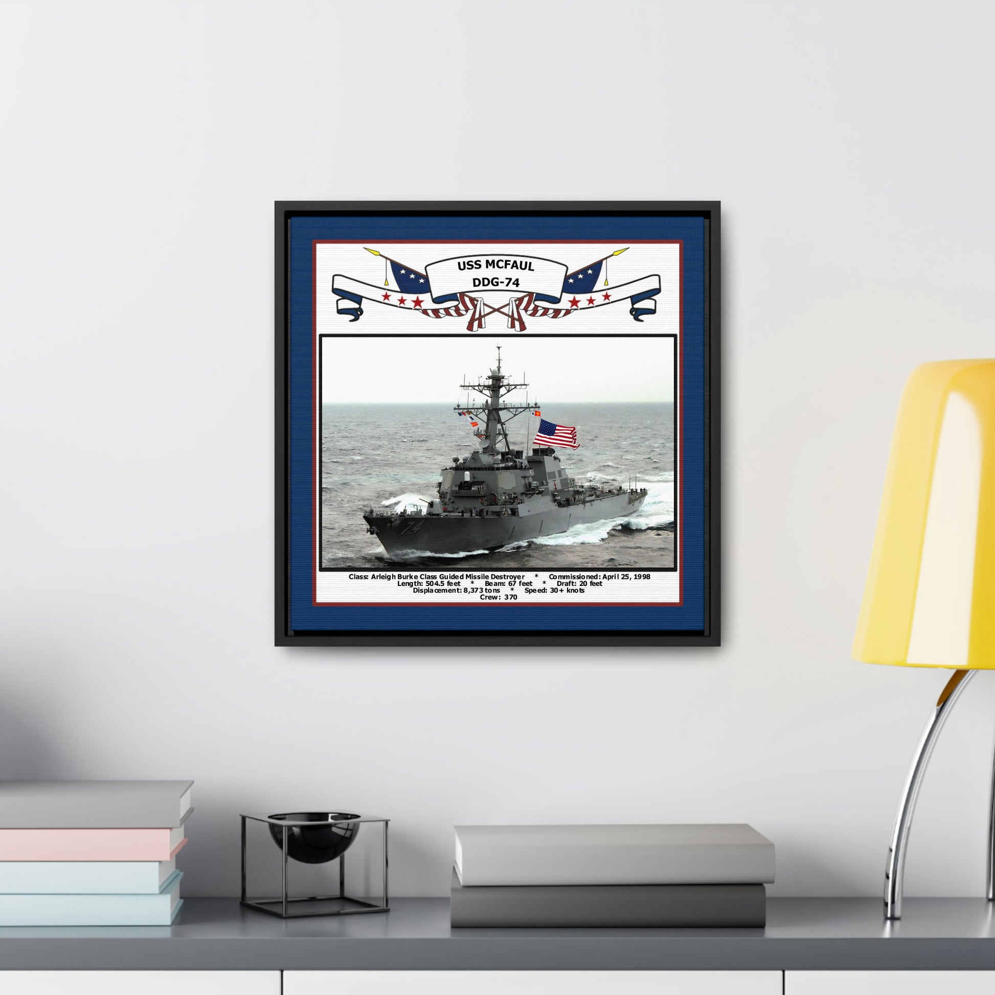 USS Mcfaul DDG-74 Navy Floating Frame Photo Desk View