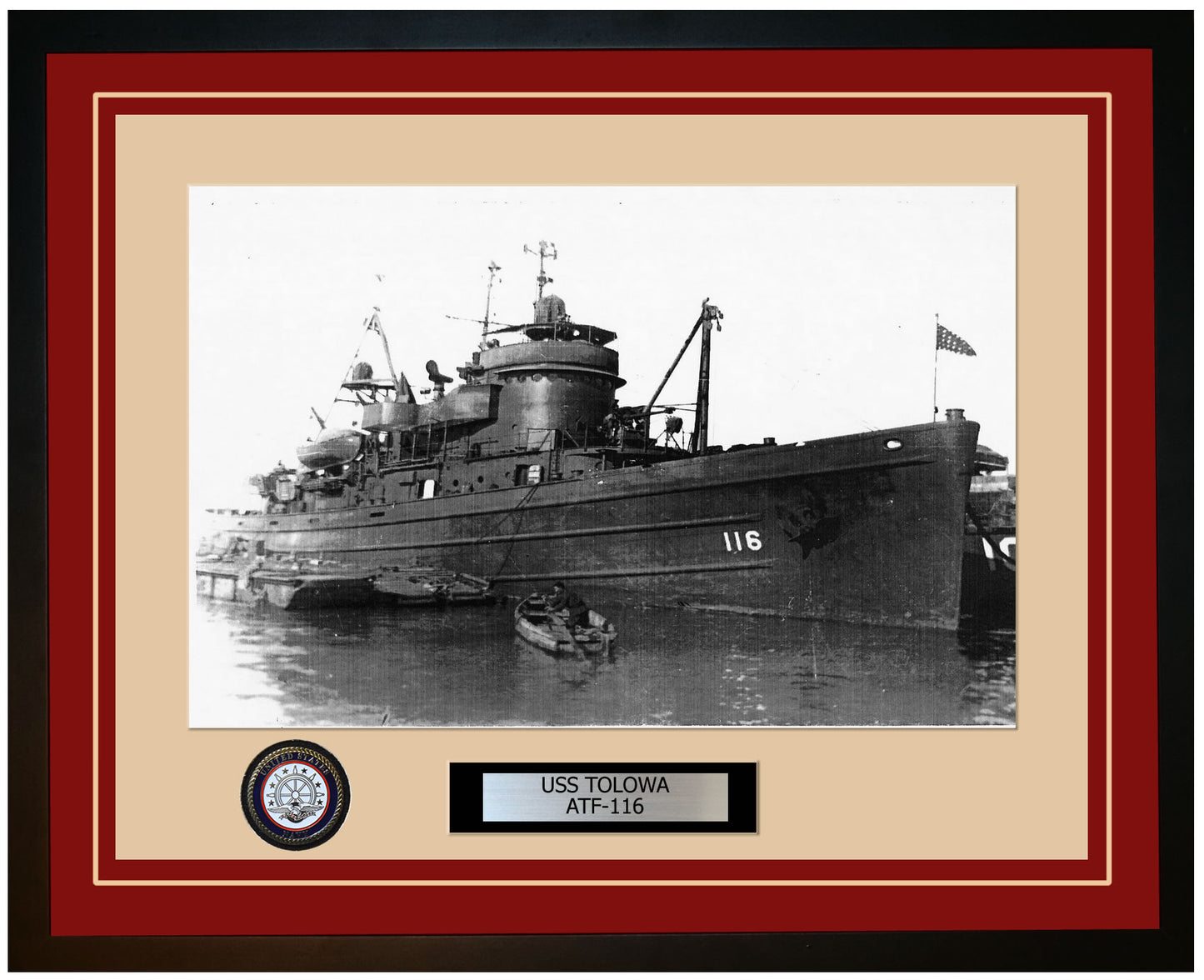 USS TOLOWA ATF-116 Framed Navy Ship Photo Burgundy