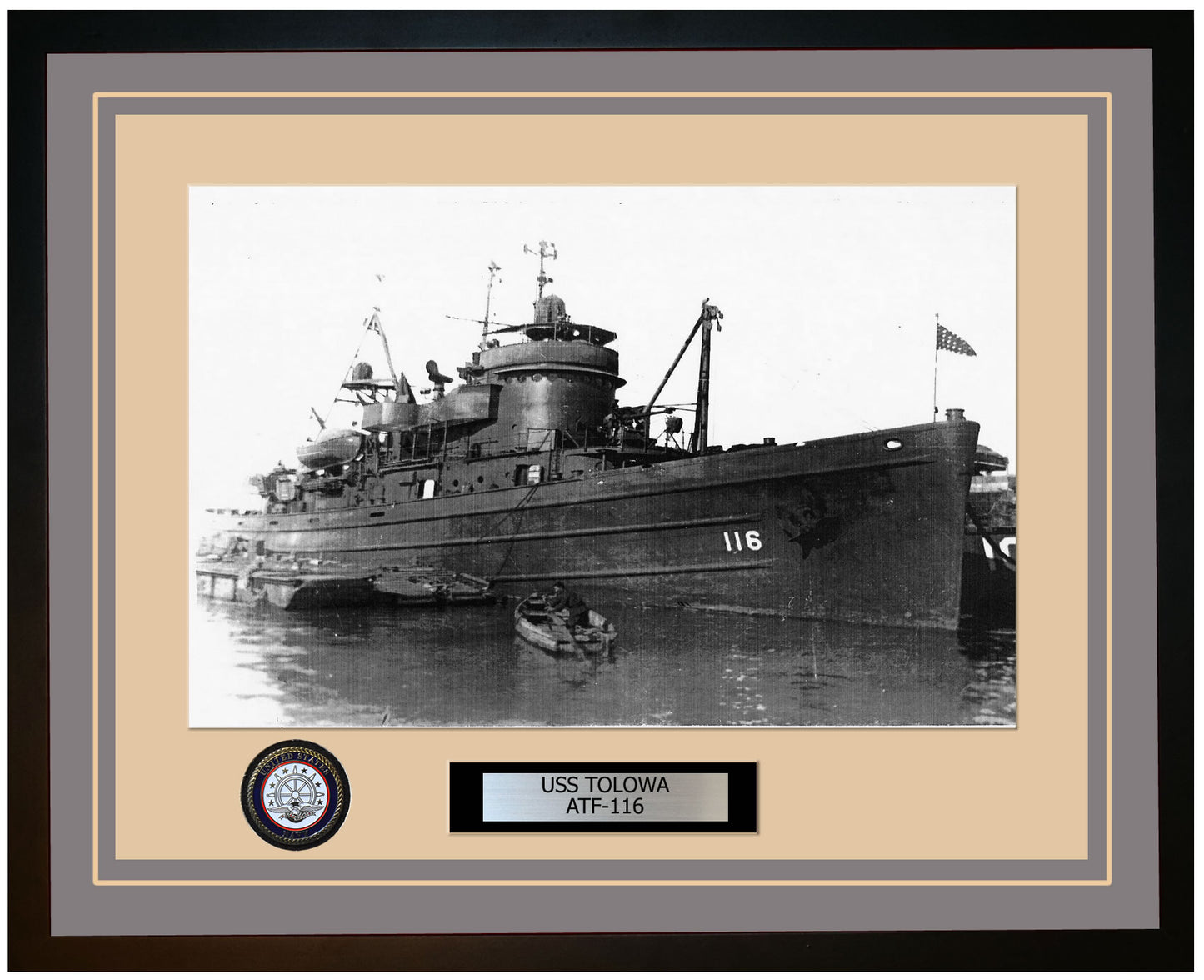 USS TOLOWA ATF-116 Framed Navy Ship Photo Grey